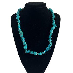 Faux Turquoise Chip Necklace Silver Tone Beaded 19-21" Adjustable